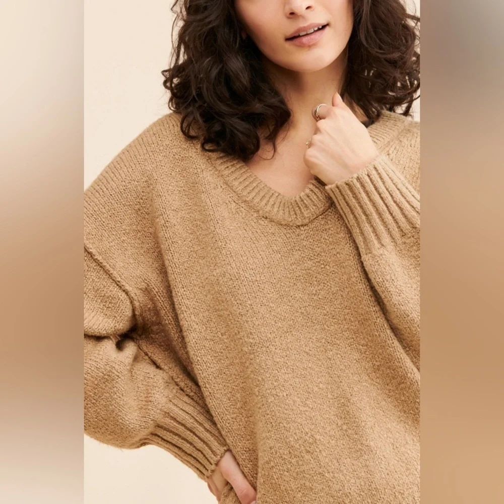 Free People Brookside Tunic Sweater in Desert Camel